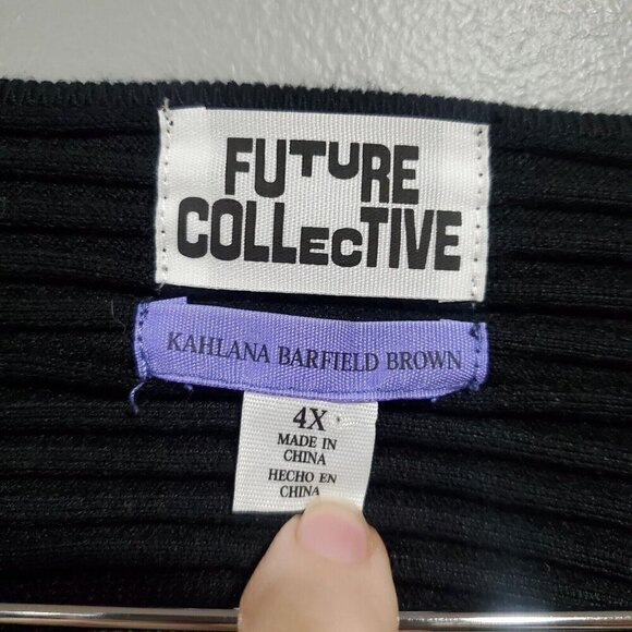 Future Collective Plus Size Black Long-Sleeved Ribbed Top Back Cut-outs Sz 4X - Picture 7 of 16